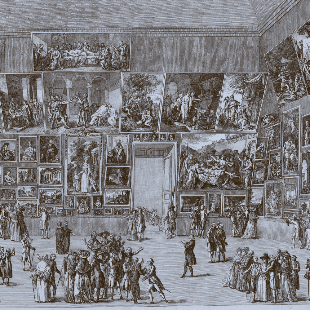 Pietro Antonio Martini, « Coup-d'oeil exact de l'arrangement des Peintures au Salon du Louvre, 1785 » (détail)